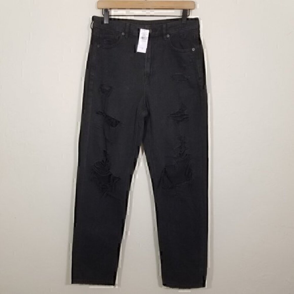 NWT American Eagle Mom Distressed Jeans High Rise Black Size 8
